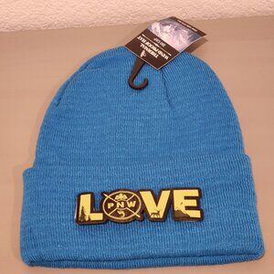 LOVE PNW Patched Knit Cuffed Beanie in Blue
